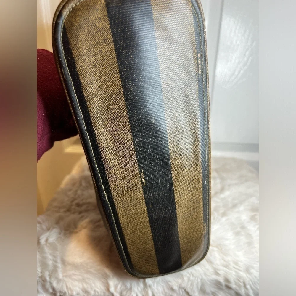 FENDI VINTAGE ITALIAN LEATHER PENGUIN STRIPED PURSE TOTE - Picture 3 of 15